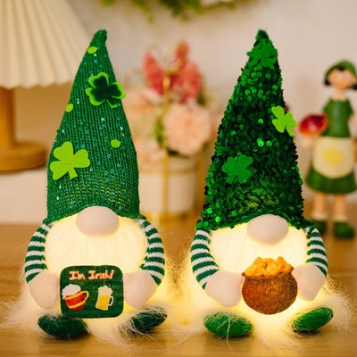 1/2pcs LED Lighted Green Gnome Handmade Figurine Faceless Doll Home Decor