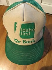 Vintage Idaho First Bank Trucker Hat Cap Green Mesh Snapback USA Made