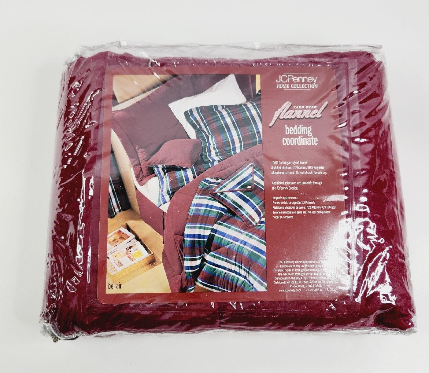 Vintage JCPenney Yarn Dyed Flannel Bedskirt Queen Maroon Cranberry