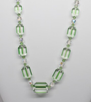 Green Translucent Beaded Necklace, 26 Inch