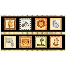 23" Fabric Panel - QT Quilting Treasures Jungle Buddies Baby Safari Animal Black