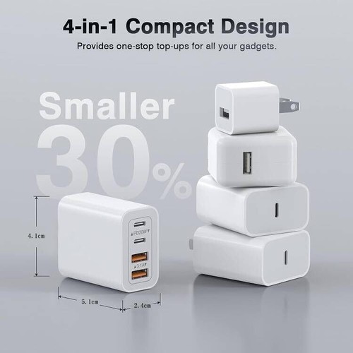 55W 4 Port USB-C PD Fast Charging Wall USB C Charger Power Adapter Type-C Brick - Picture 11 of 13