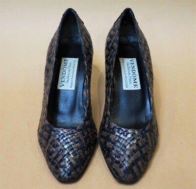 VENDOME ROUCHON LEATHER HEELS VINTAGE SIZE 9 WITH BOX c.1980