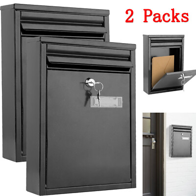 2 Pack Metal Wall Mount Mailbox Security Lockable Door Newspaper Letter Drop Box