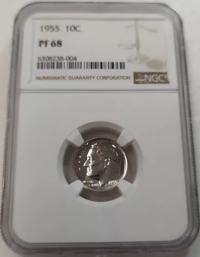1955 PROOF 10C ROOSEVELT DIME NGC CERTIFIED PF68 #6308238-004
