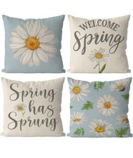 Spring Outdoor Pillow Covers 18X18 Set of 4 Flower Daisy Throw Pillow