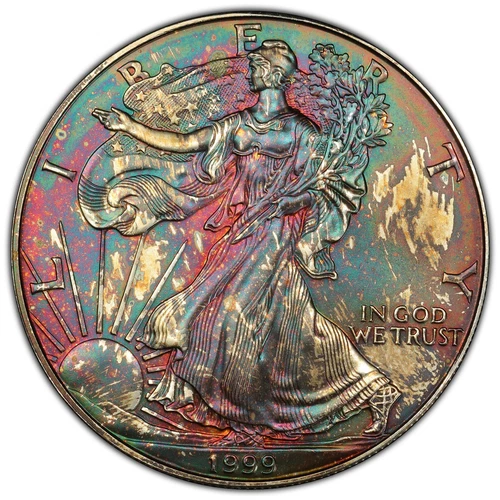 1999 American Silver Eagle PCGS MS67 Rainbow Toned ASE Unique Color Toning