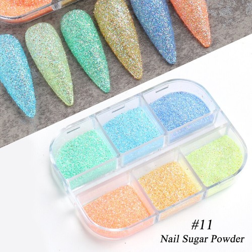 6 Grids Nail Powder Glam Chrome Nail Art Decoration Dust Colorful Aurora Pigment - Bild 36 von 48