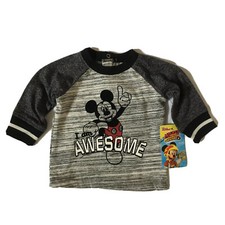 DISNEY JUNIOR NWT SZ 0-3 Months Mickey Mouse Graphic Black Gray Long Sleeve Top