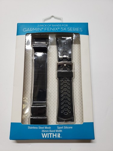 26mm Watch Bands for Garmin fēnix 5X and 5X Plus (2-Pack) - Black/Gray WITHit - Picture 1 of 6