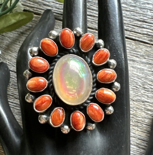 Navajo Sterlingsilber stachelige Auster Perlmutt Cluster verstellbarer Ring. M