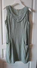 Lungo L'Arno 100 Linen Green Knee Length Tank Dress w Pocket Embroidery Decor M