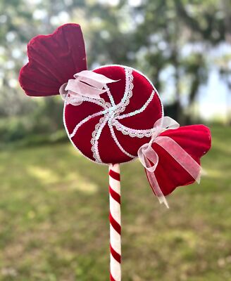 Red Lace Lollipop Pick Christmas Candy Cane Lane Holiday Decoration 21 Inches