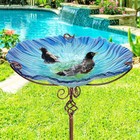 12in Large Glass Bird Bath Outdoor Garden Bird Bath Birdfeeder Bowl Floor Stand