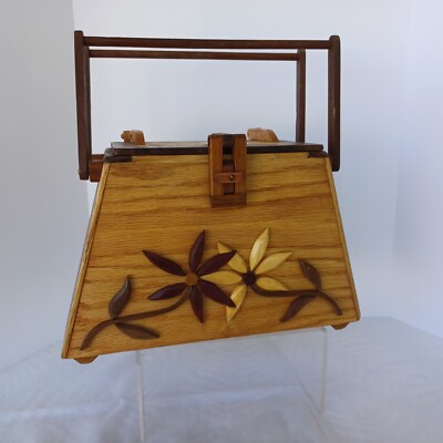 c2007 Unique 'Recycled Wood Creations' Flower Box Purse Tetragon Shape Ltd Ed #