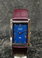 Vintage Seiko Slim Quartz Men's Wrist Watch -Leather Strap-Roman Dial