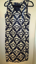 Talbots Sheath Dress V-Neck Sleeveless Stretch Lined Blue/White Geo 4