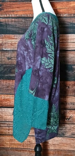 KUSNADI Tunic Top Size M Bohemian Leaf Print Rayon Side Slits 3/4 Sleeve Art - Picture 8 of 10