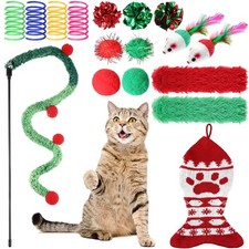 17 Pcs Cat Christmas Toys Cat Stocking Stuffers Assorted Toys Gift Set Pillow...