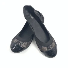 🩰Capelli New York Lace Covered Slip On Ballet Flats Size 8 Black Beige Cap Toe