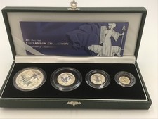 Fine Silver 2001 Britannia Proof Four Coin Set 1oz - 1/10 Royal Mint boxed. COA.
