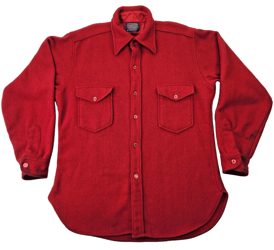 Vintage Pendleton Wool Flannel Mens Large Red Button Up Outdoorsman Shirt Logger - Image 2 of 4