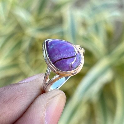 Beautiful Purple Turquoise Ring 925Sterling Silver Teardrop Split Shank RingGift