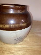 Vintage Robinson Ransbottom Stoneware Pottery Crock Bean Pot Jug Blue Crown 2Qt