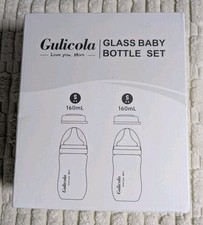 Gulicola Natural Glass Baby Bottle Set Two Pack 5 oz White Baby Bottles New