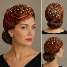 Vintage Ramleigh Feather Cocktail Hat Fascinator Rust Brown 1950s