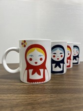 Set Of 4 Fab Red Blue Russian Nesting Doll Matryoshka Coffee Tea Mug Cup