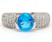 3CT Blue Topaz  White Topaz 925 Solid Sterling Silver Ring Sz 8 UB1-1