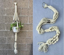 Macrame Plant Hanger MCM 70s Vintage 60" Yarn Heavy Knotted Off White