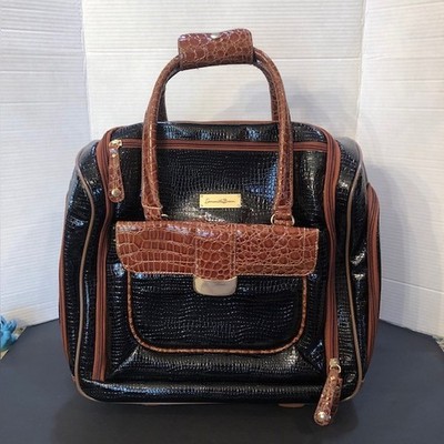 NEW Samantha Brown Faux Croc Embossed Exec Carry On w/ Wheels & Accessory Bag