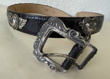 Vintage Brighton Black Leather Concho Belt Heart L Western Cowgirl Women Medium