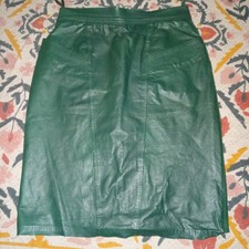Rare Vintage Genuine Leather Skirt Emerald Green German Rindnappa Pockets
