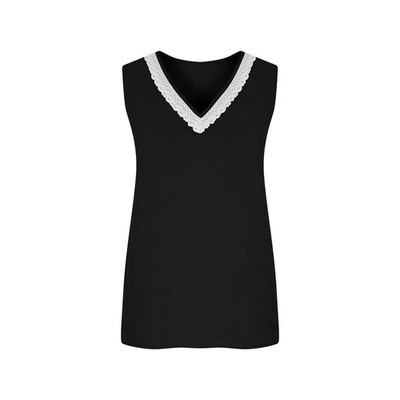 Loose Fit V Neck Women's Casual Blouse with Lace Detail Cotton Spring Top - Image 1 of 4