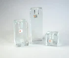 Blenko Handmade Clear Glass Candle Holder Set Of 3 With Tags