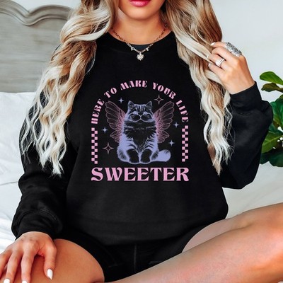 Here To Make Your Life Sweeter Katzen Tiere Damen Sweatshirt Fee Katze Grafik