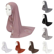 New Women Long Scarf Fashion Diamond Solid Color Head Wrap Hijabs Ethnic Turban