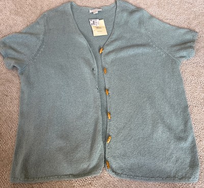 NWT - CJ Banks Knit Cardigan Short Sleeve Toggle Button Front Sage Sweater Sz 3X