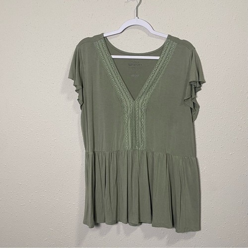 Torrid Super Soft Knits Green Boho V-Neck Flowy Flutter Sleeve Top Women Size 2X - Picture 5 of 14