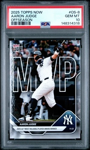 2025 Topps Now Offseason #OS-8 Aaron Judge PSA 10 AL MVP Winner