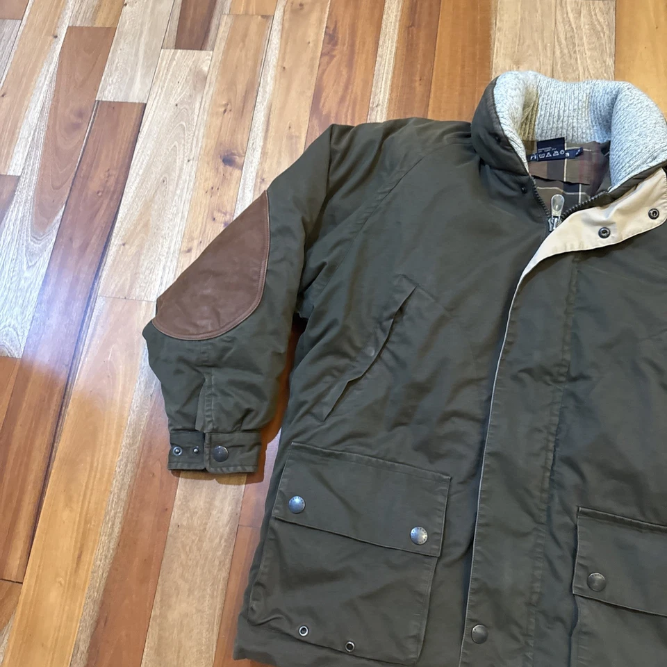 Chaqueta acolchada de plumón de pato NAUTICA años 90 de colección con parches de cuero en el codo para hombre mediana M Foto 2 de 4