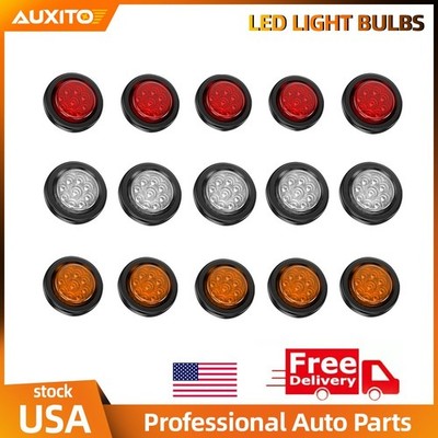 2'' DOT Red/White/Amber Round Trailer 9LED Marker Lights w/ Grommet Fit Truck Bus