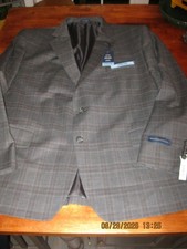 NWT 160 Stafford men's GRAY BROWN windowpane jacket 46 Short COMFORT STRETCH