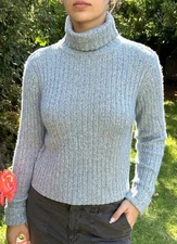 Vintage Sundance M Cotton Angora Blend Turtleneck Sweater Blue Fuzzy