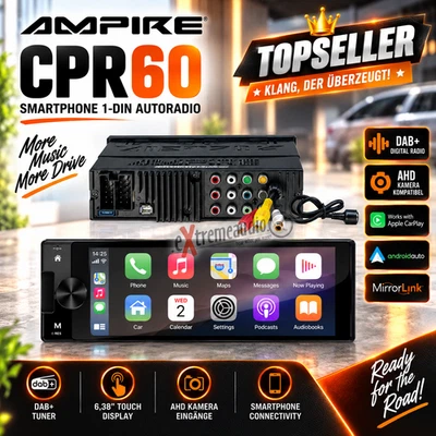 AMPIRE CPR60 Smartphone 1-DIN Autoradio 6.38'' Display DAB+ AHD Kameraeingänge - Bild 1 von 4