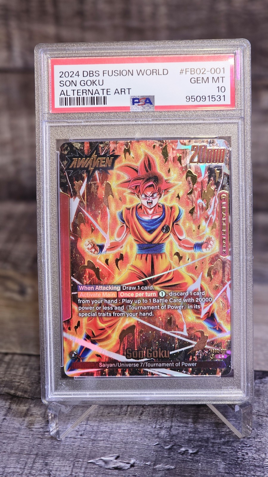 PSA 10 ~DBS Fusion World ☆ Blazing Aura FB02-001 Leader ☆ Alt Art ~ Son Goku  view 2