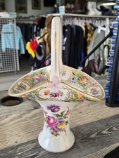 Carl Thieme Dresden 13" Reticulated Porcelain Basket Scattered Flowers Bouquet